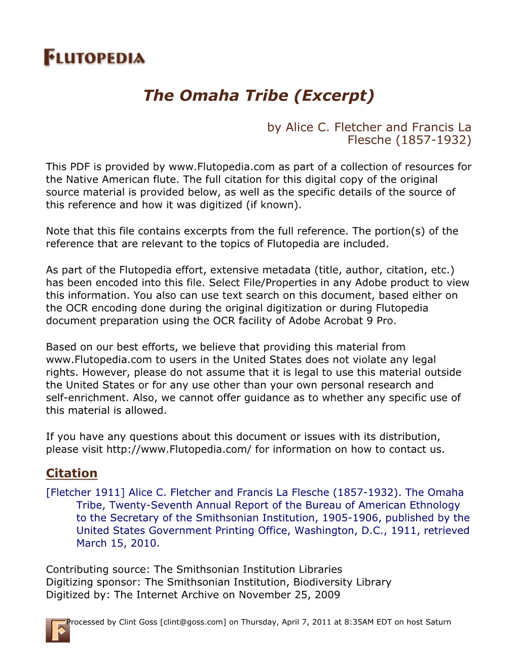 The Omaha Tribe (Excerpt)