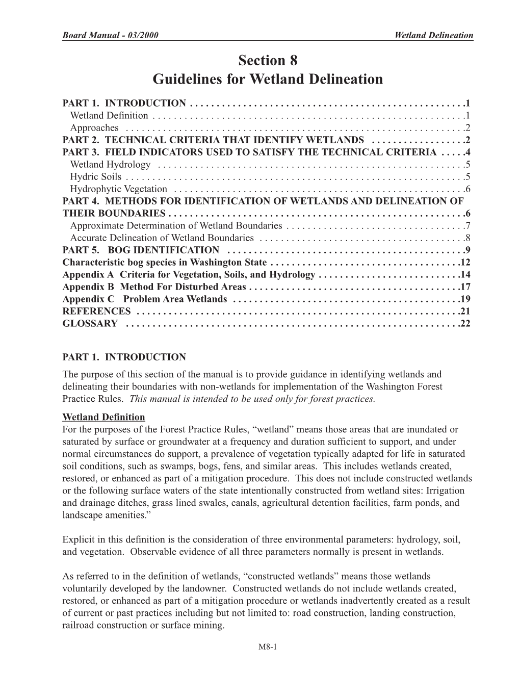 Section 8: Guidelines for Wetland Delineation