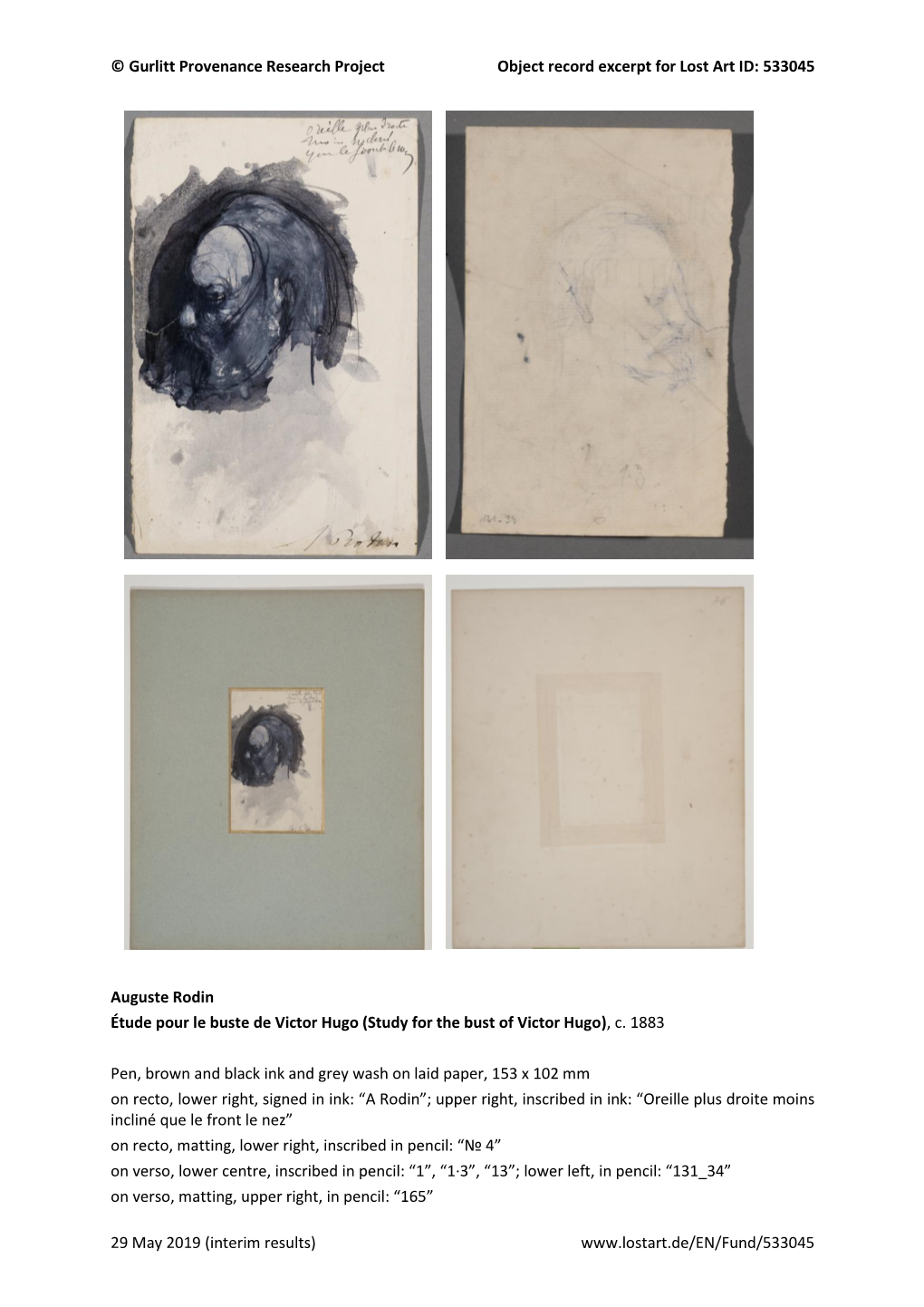 © Gurlitt Provenance Research Project Object Record Excerpt for Lost Art ID: 533045