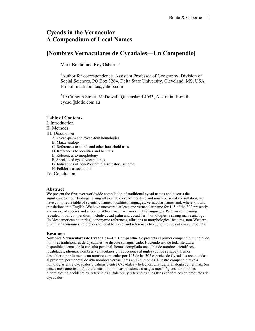 Bonta, M. & R. Osborne. 2007. Cycads in the Vernacular