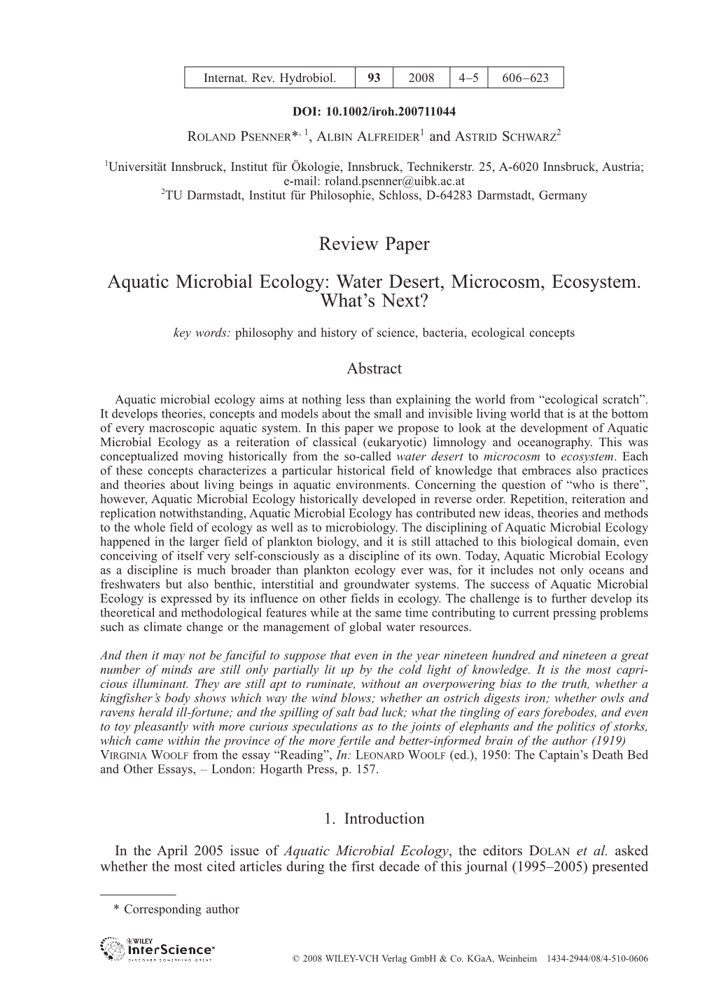Aquatic Microbial Ecology: Water Desert, Microcosm, Ecosystem
