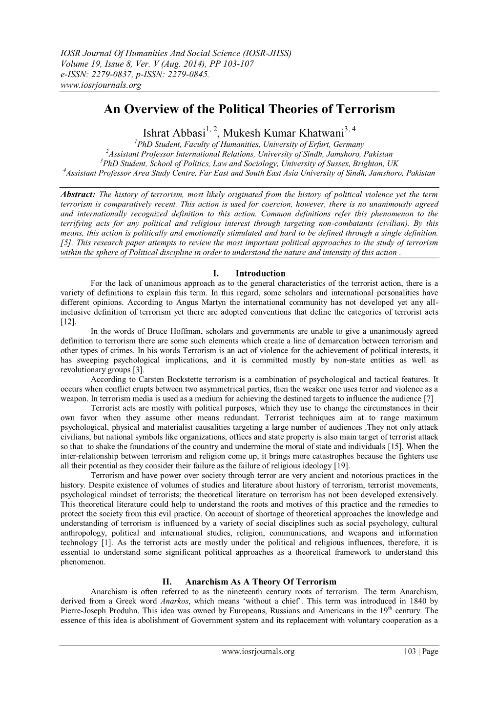 An Overview of the Political Theories of Terrorism