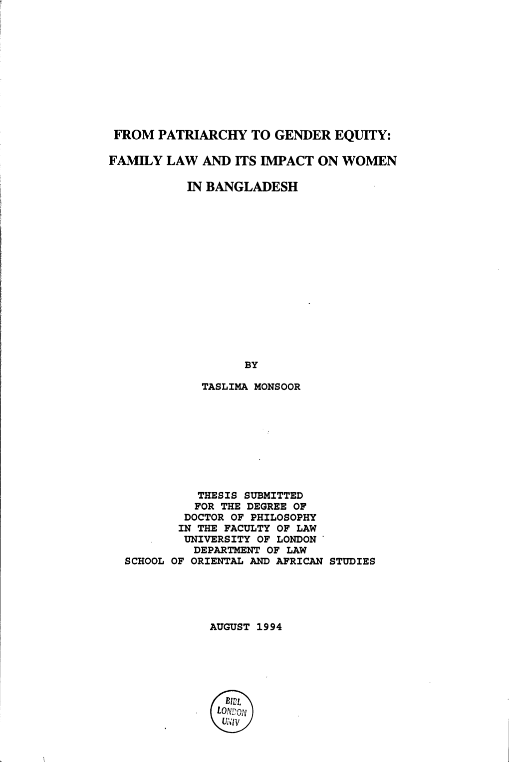 Family Law and Its Impact on Women in Bangladesh