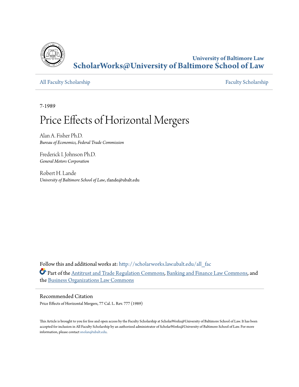 Price Effects of Horizontal Mergers Alan A