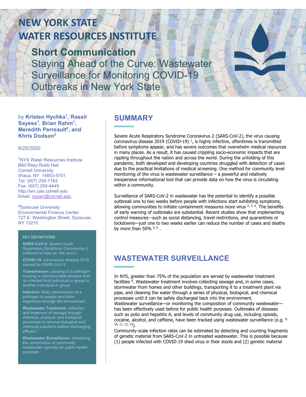 Wastewater Surveillance for Monitoring COVID-19 Outbreaks in New York State