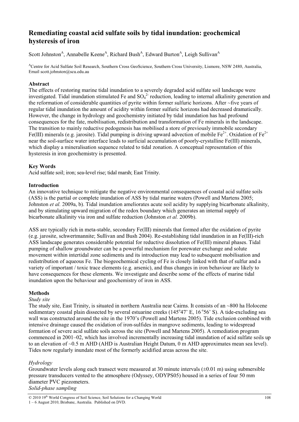 Remediating Coastal Acid Sulfate Soils by Tidal Inundation: Geochemical Hysteresis of Iron