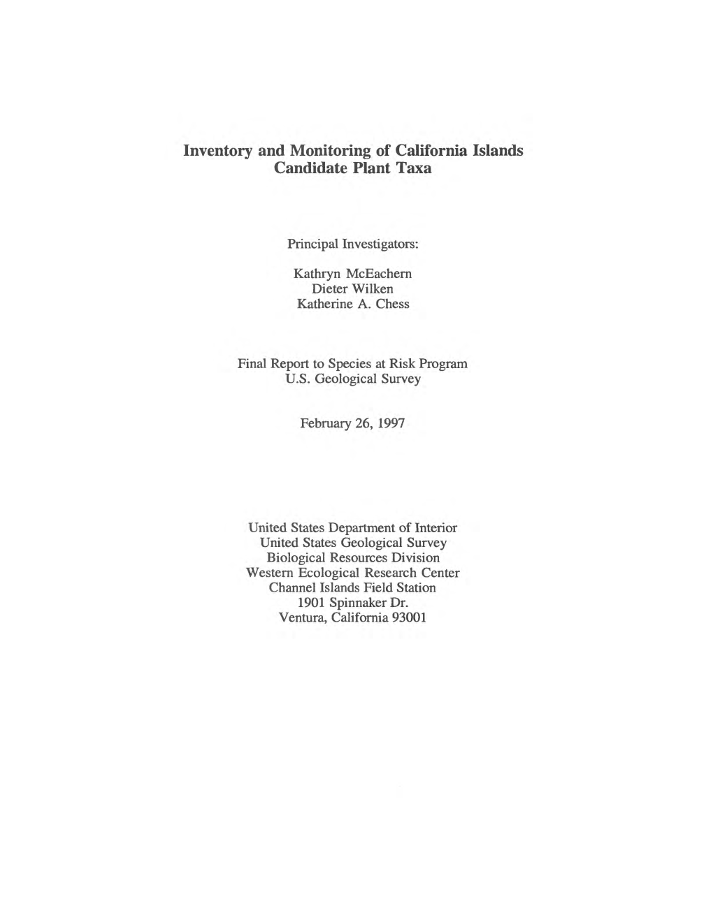 Inventory and Monitoring of California Islands Candidate Plant Taxa