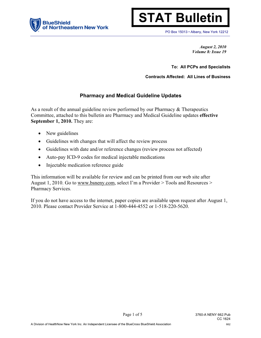 Pharmacy and Medical Guideline Updates