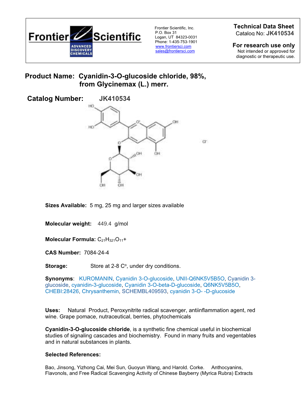 JK410534 Cyanidin-3-O-Glucoside Chloride