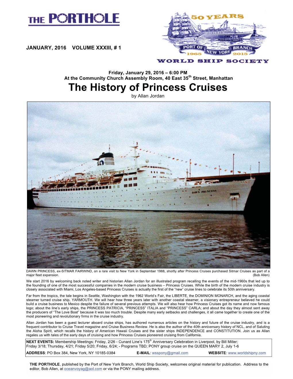 The History of Princess Cruises by Allan Jordan