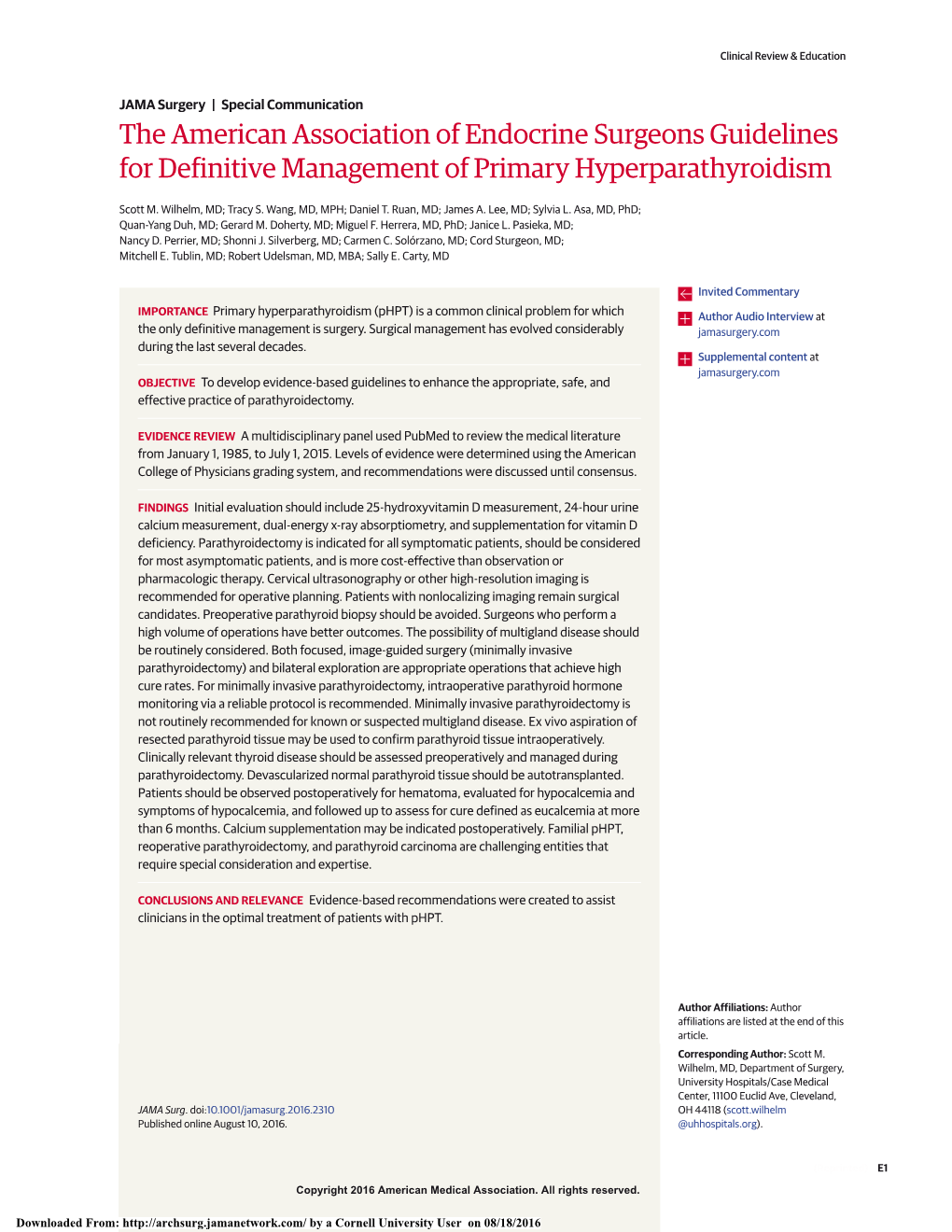 The American Association of Endocrine Surgeons Guidelines for Definitive Management of Primary Hyperparathyroidism