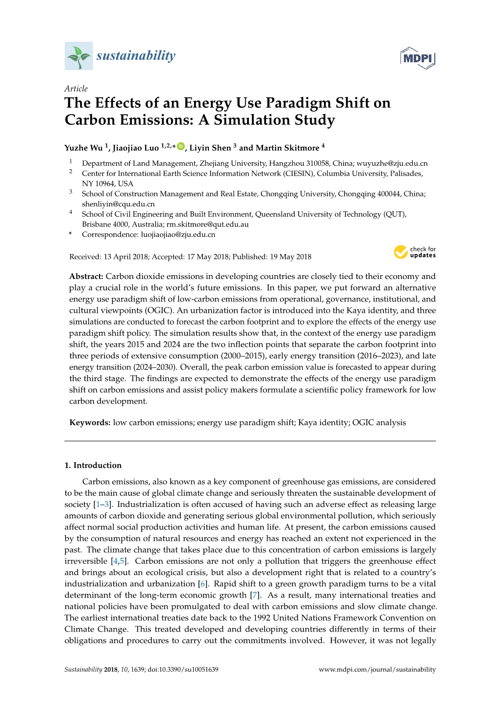 The Effects of an Energy Use Paradigm Shift on Carbon Emissions: a Simulation Study