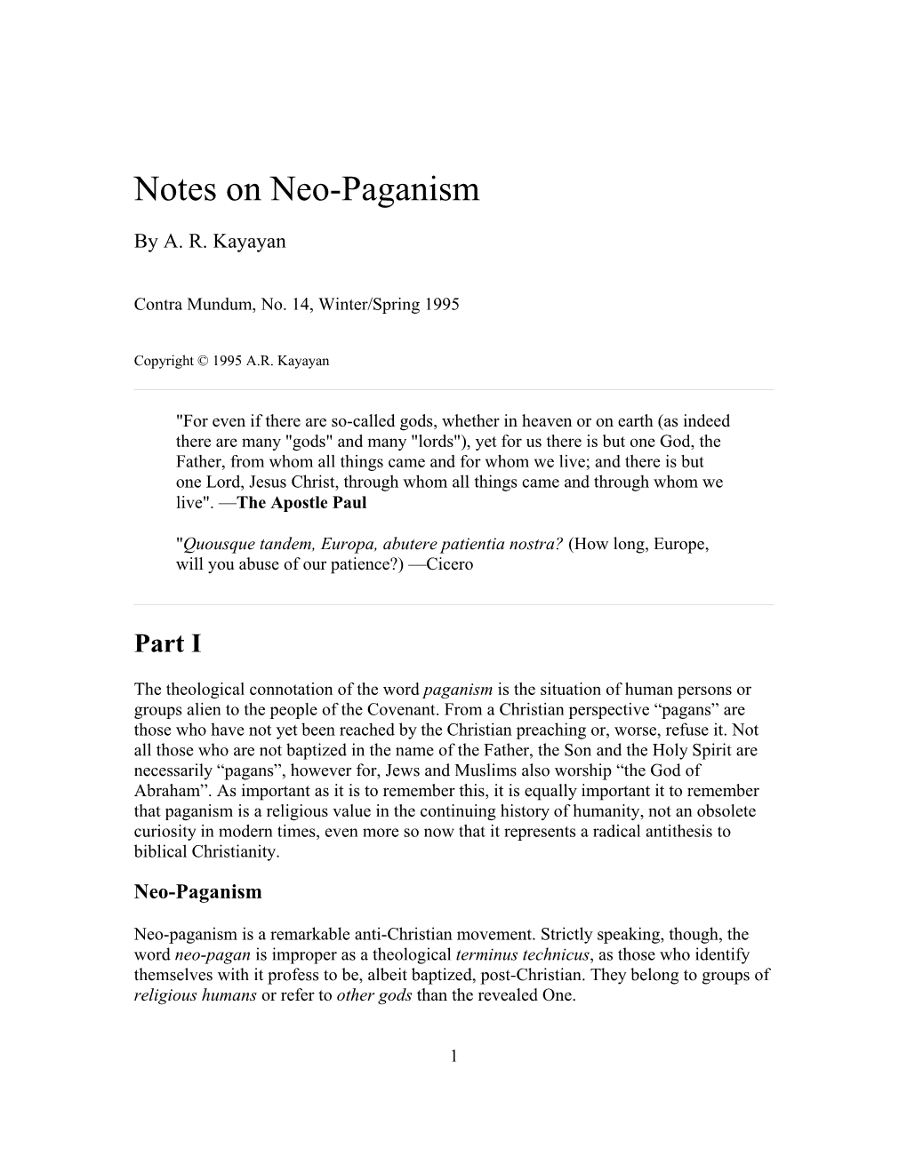 Notes on Neo-Paganism