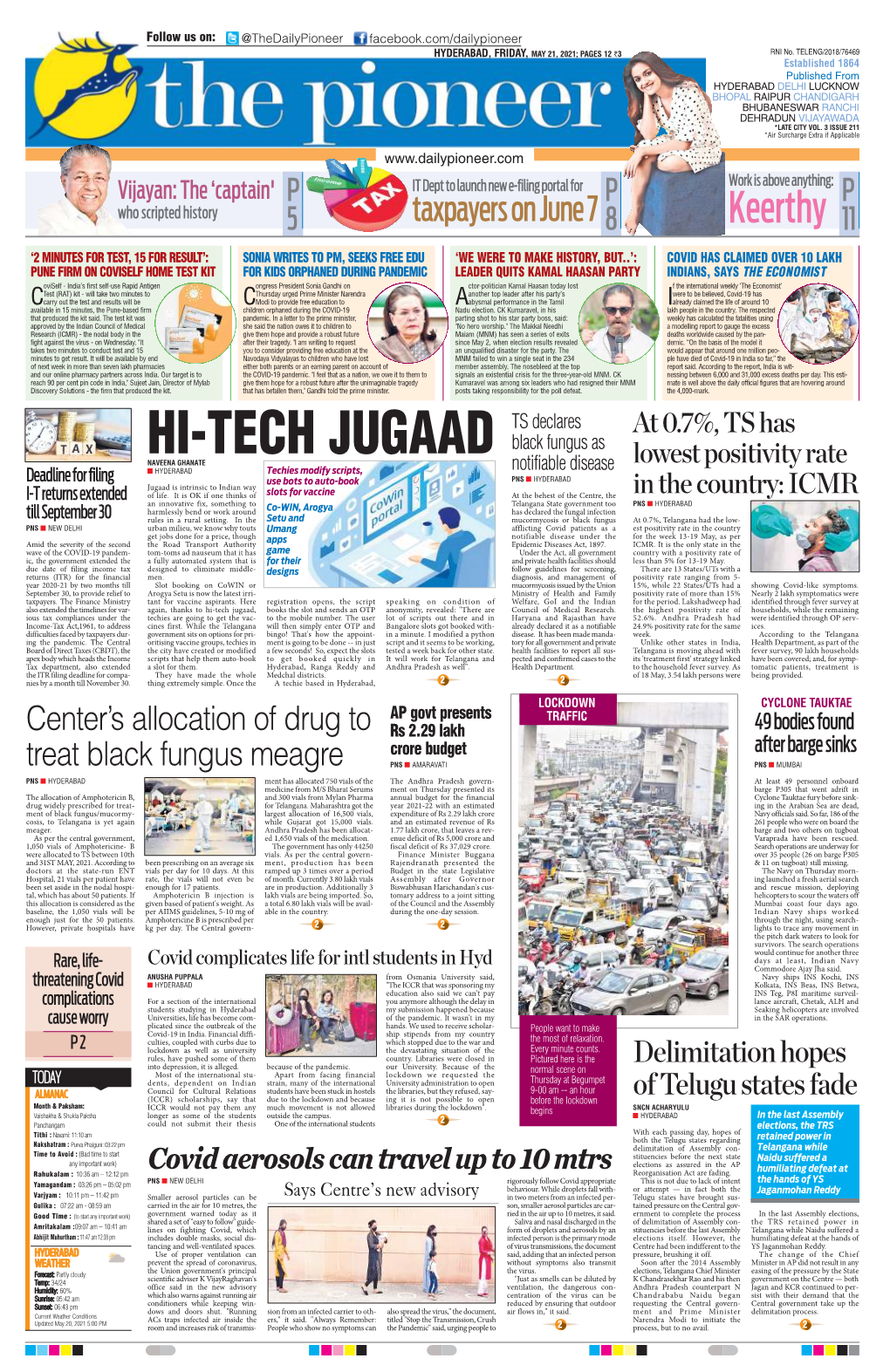 HYDERABAD, FRIDAY, MAY 21, 2021; PAGES 12 `3 RNI No