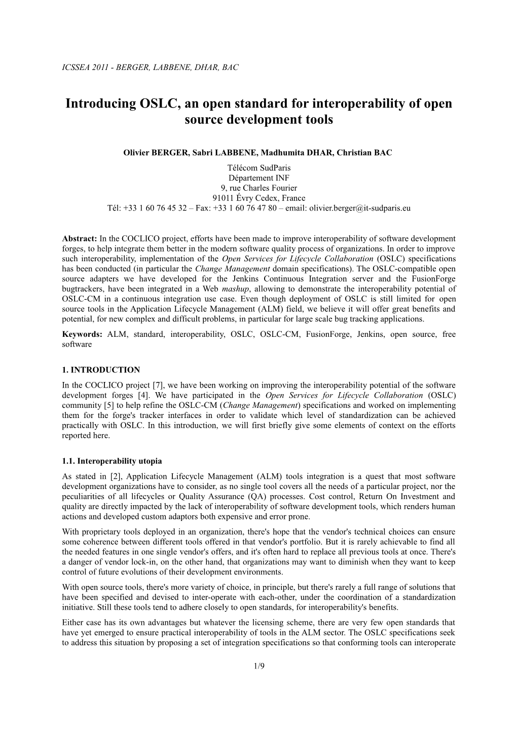 OSLC : Open Standard for Interoperability of Open Source ALM Tools