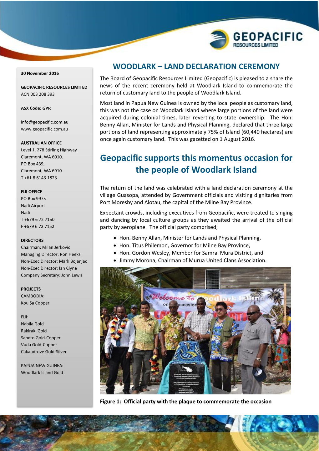 Geopacific Supports This Momentus Occasion for the People of Woodlark
