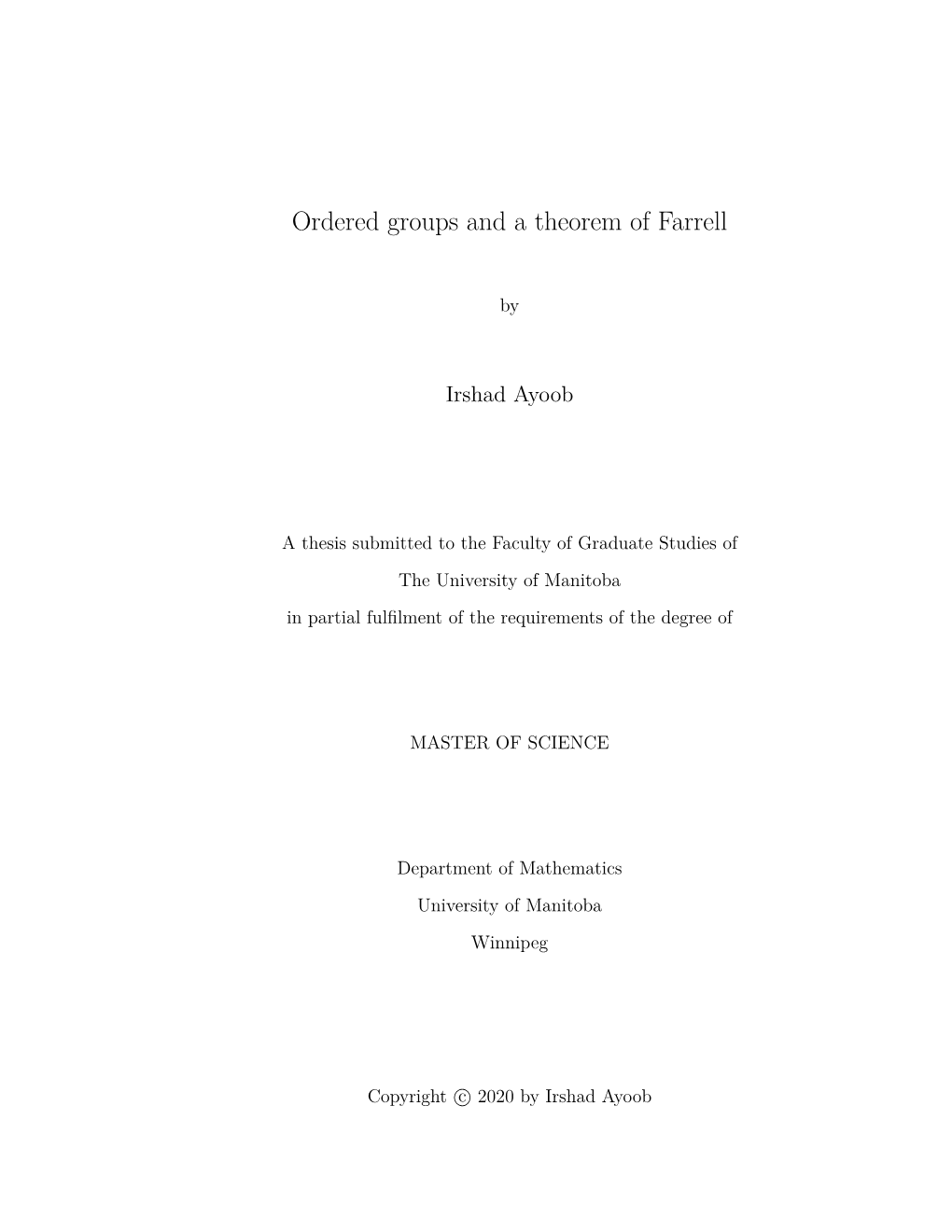 Ordered Groups and a Theorem of Farrell