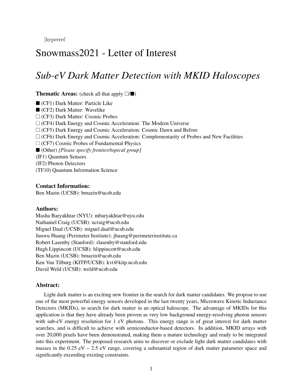 Letter of Interest Sub-Ev Dark Matter Detection with MKID Haloscopes