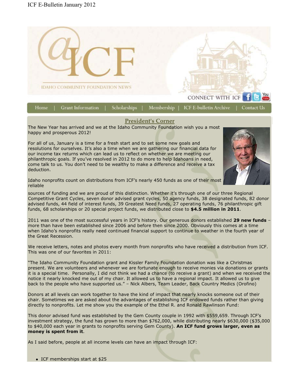 President's Corner ICF E-Bulletin January 2012