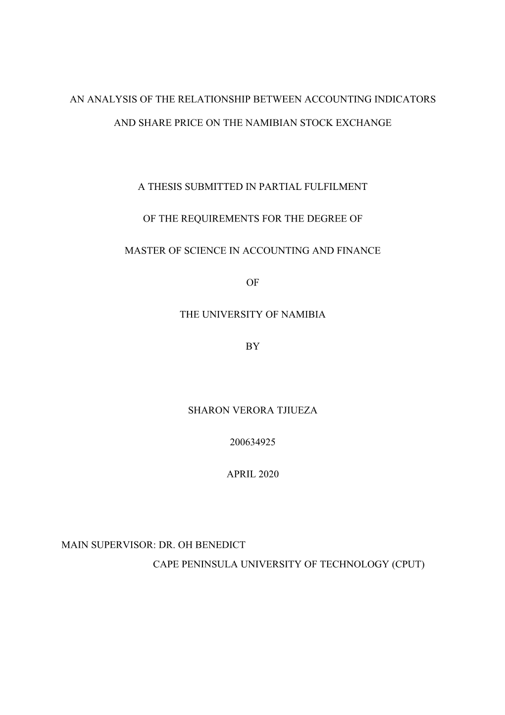 An Analysis of the Relationship Between Accounting Indicators