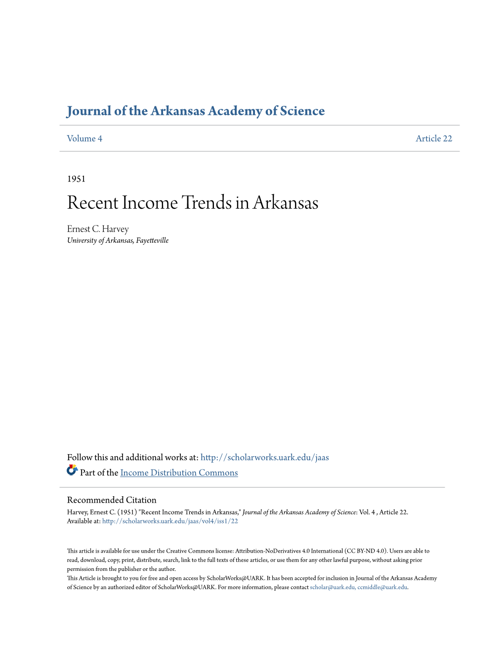 Recent Income Trends in Arkansas Ernest C