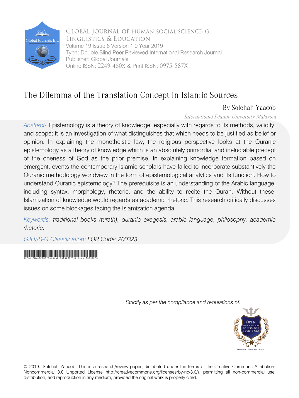 The Dilemma of the Translation Concept in Islamic Sources