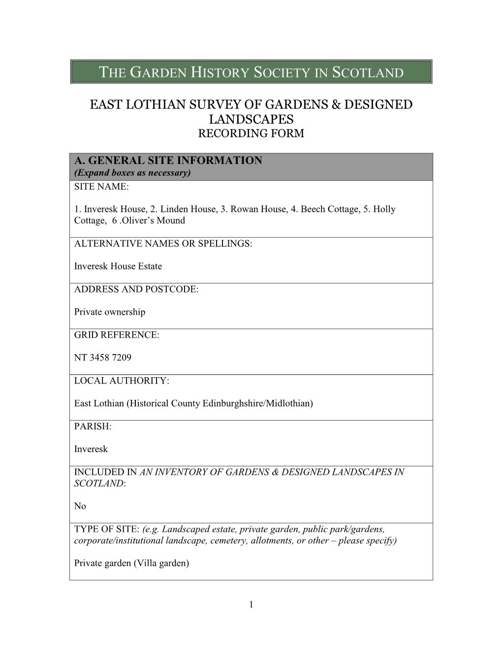 East Lothian Survey of Gardens & Designed Landscapes