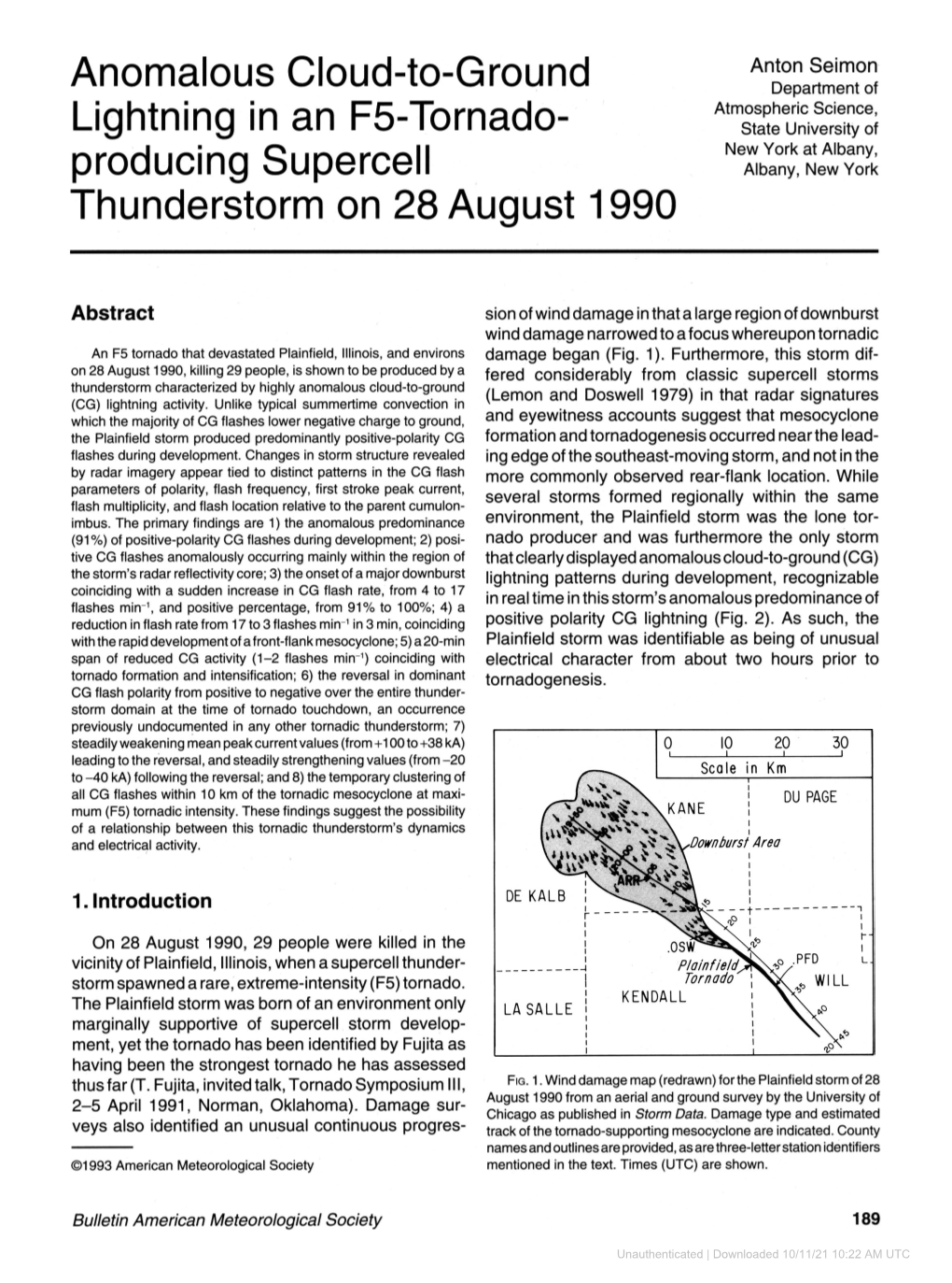 Producing Supercell Thunderstorm on 28 August 1990