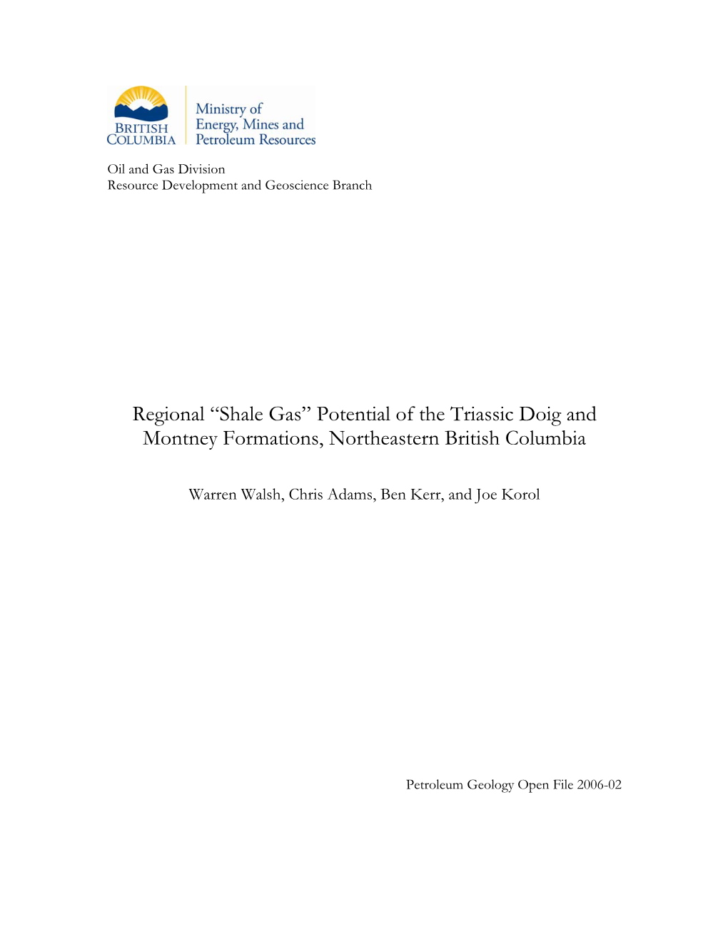 “Shale Gas” Potential of the Triassic Doig and Montney Formations, Northeastern British Columbia