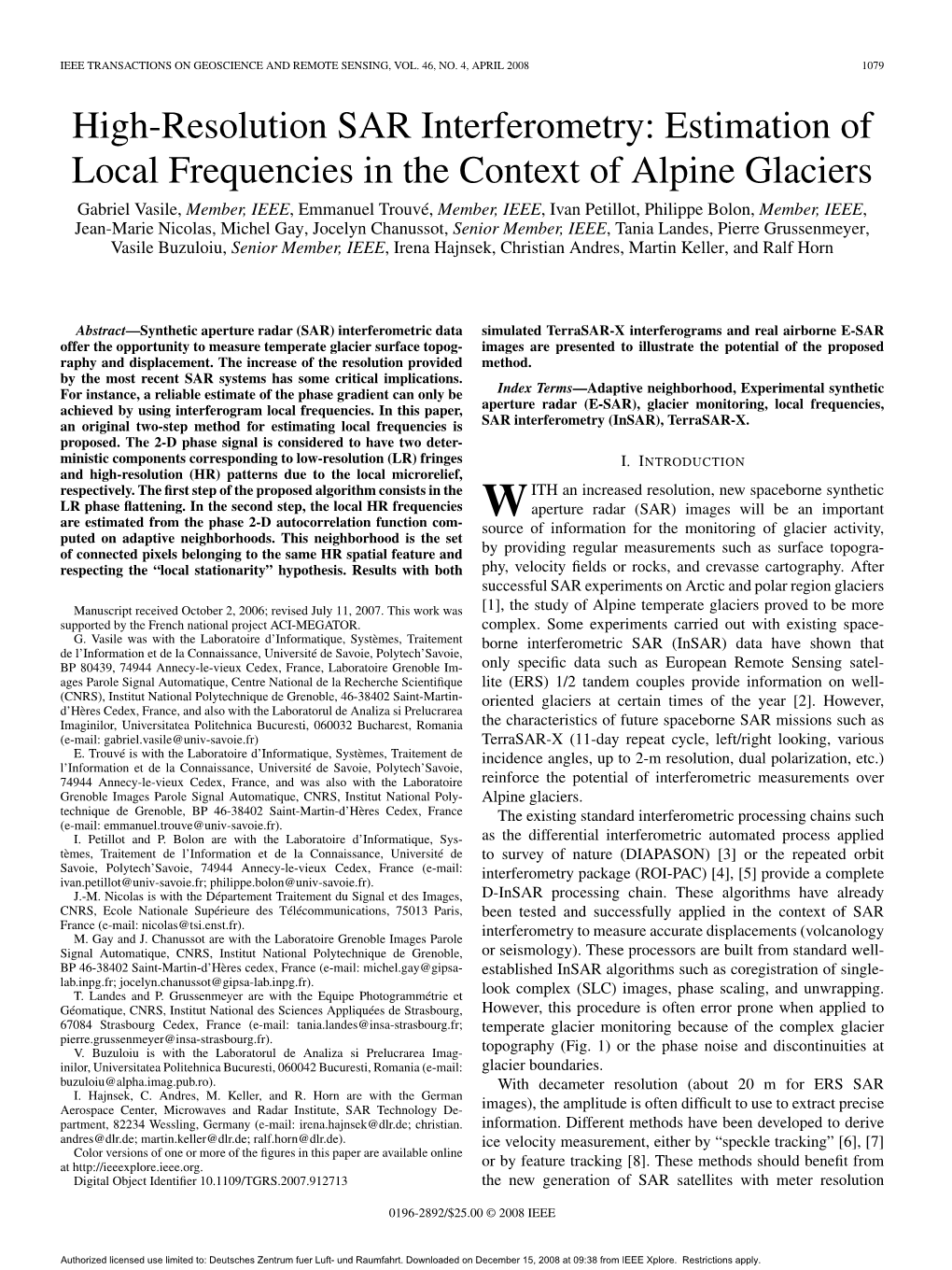 High-Resolution SAR Interferometry: Estimation of Local Frequencies In