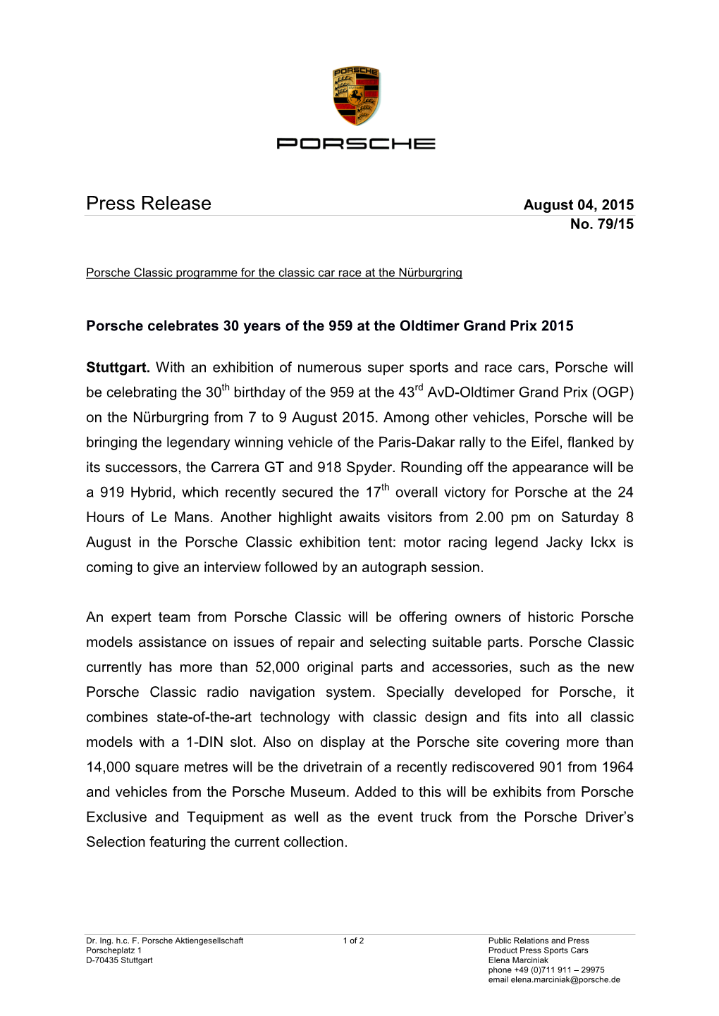 Press Release August 04, 2015 No