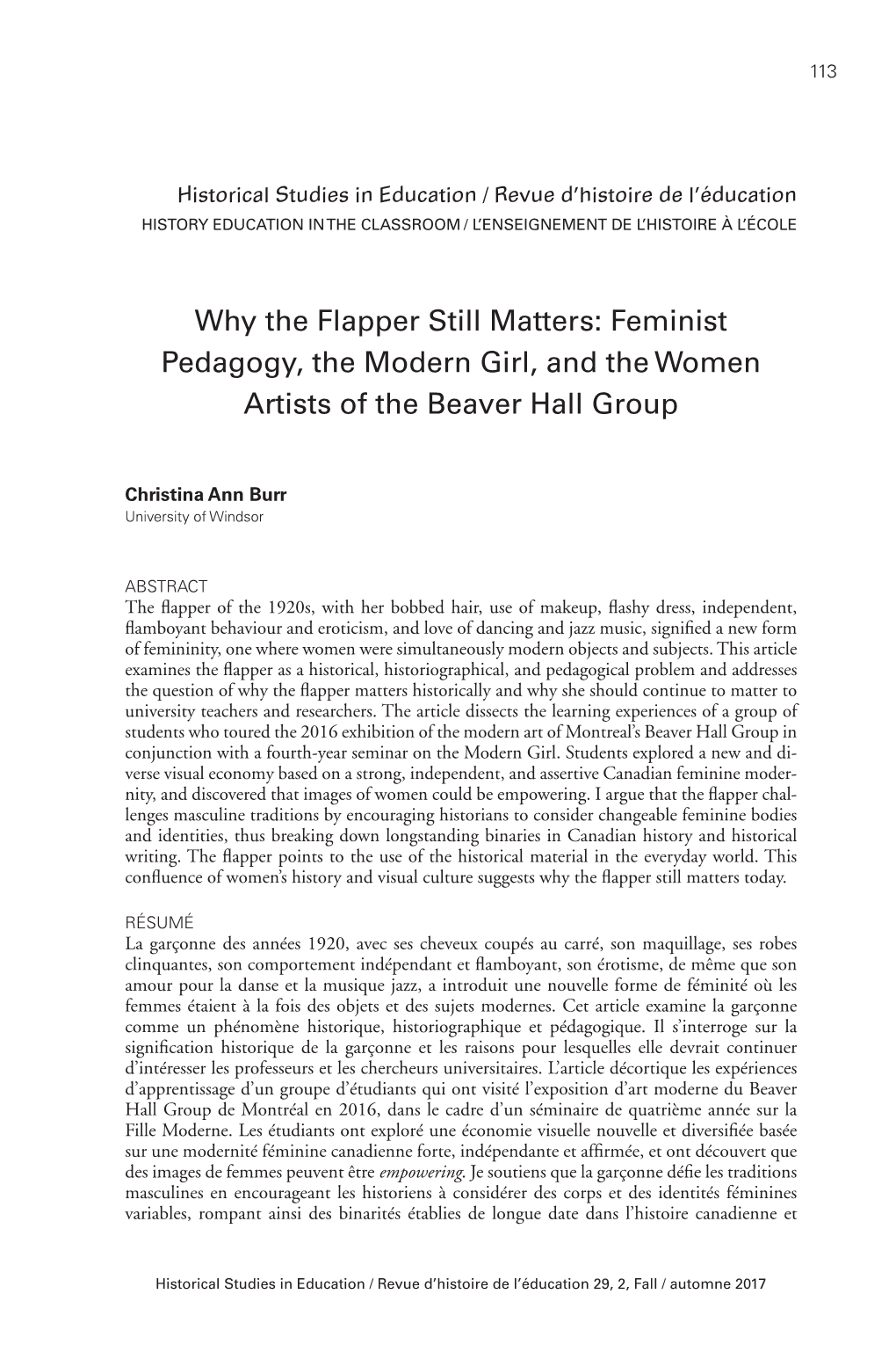 Why the Flapper Still Matters: Feminist Pedagogy, the Modern Girl, and the Women Artists of the Beaver Hall Group