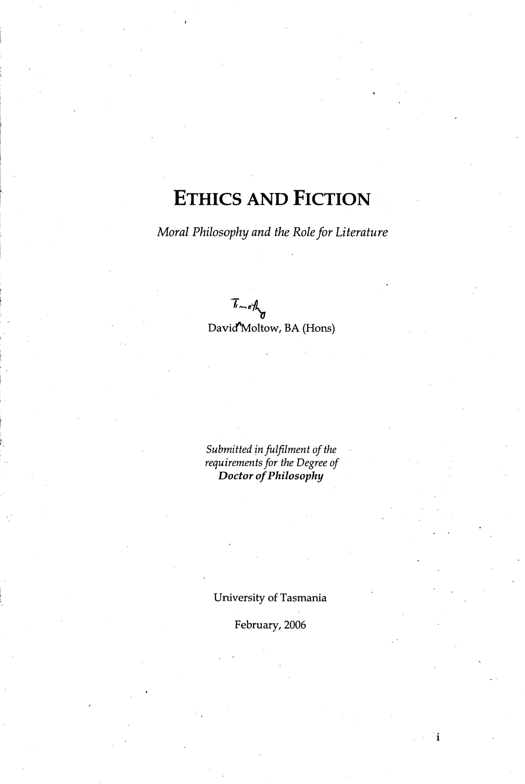 Ethics and Fiction : Moral Philosophy and the Role for Literature