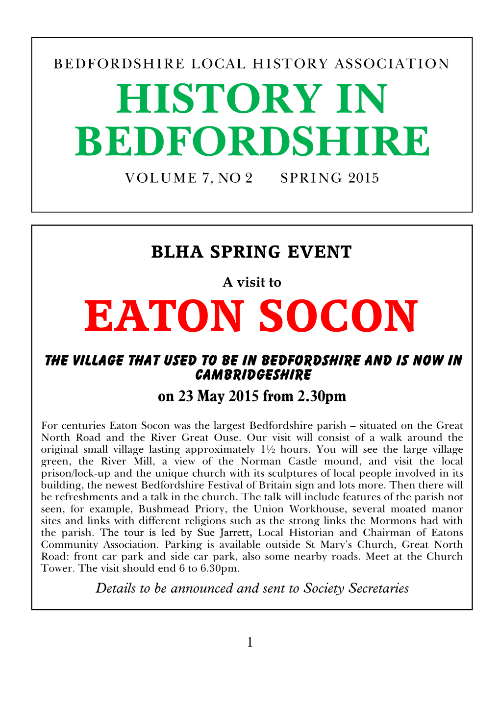 History in Bedfordshire Eaton Socon