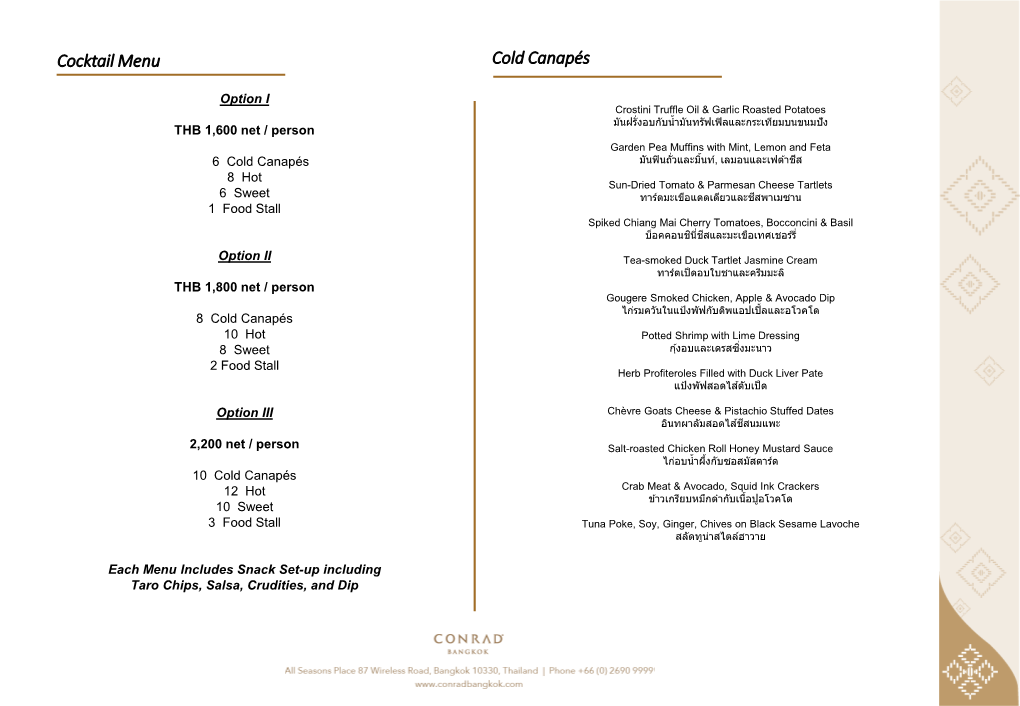 Cocktail Menu Cold Canapés