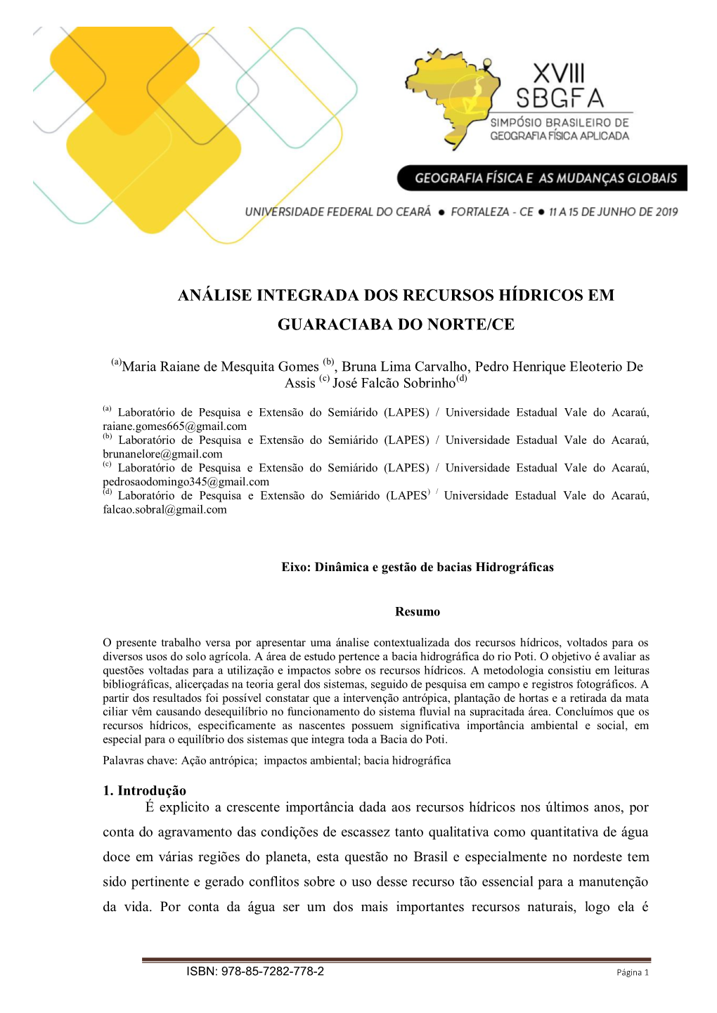 Análise Integrada Dos Recursos Hídricos Em Guaraciaba Do Norte/Ce