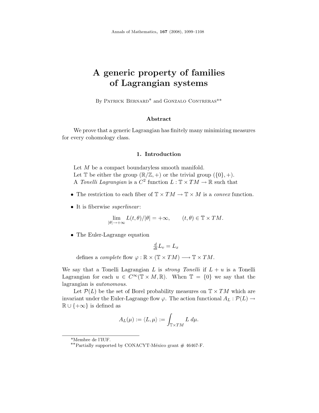 A Generic Property of Families of Lagrangian Systems