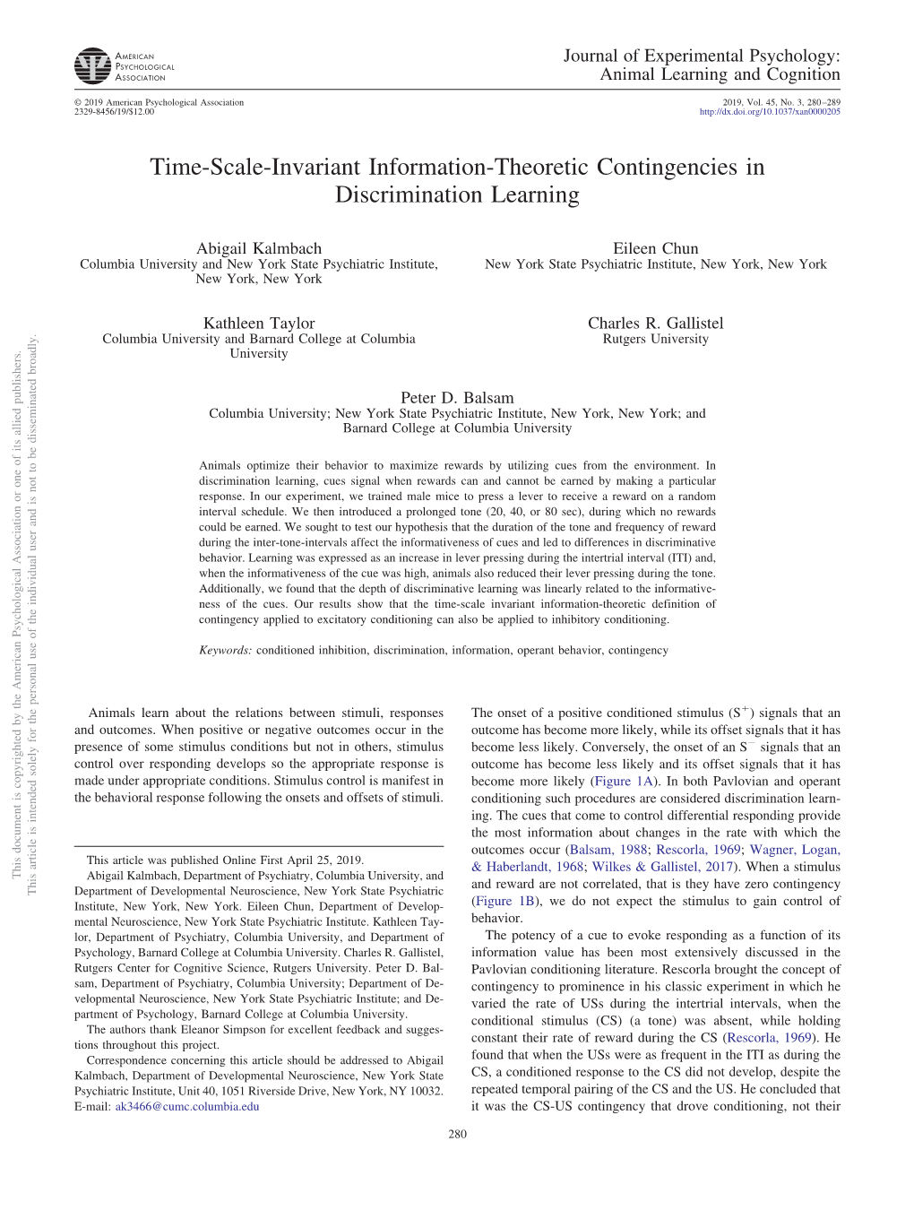 Time-Scale-Invariant Information-Theoretic Contingencies in Discrimination Learning