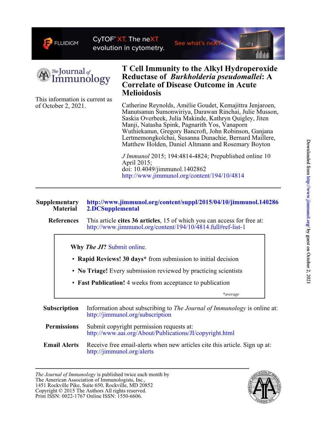 Melioidosis Correlate of Disease Outcome in Acute : a Burkholderia