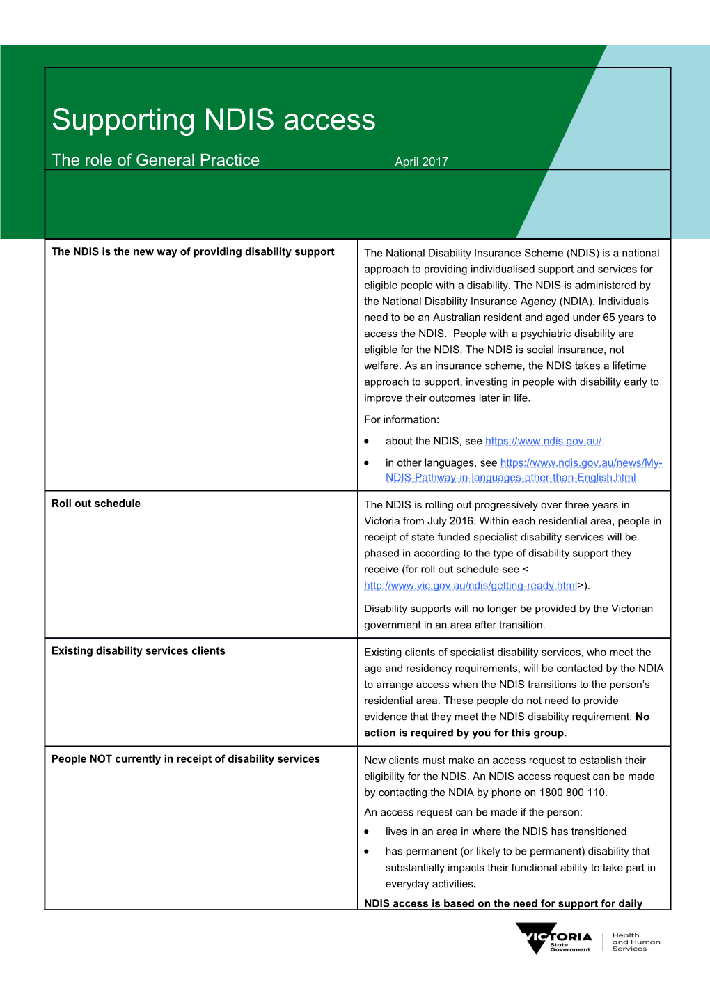 The Role of General Practitioners to Support Access to the NDIS April17