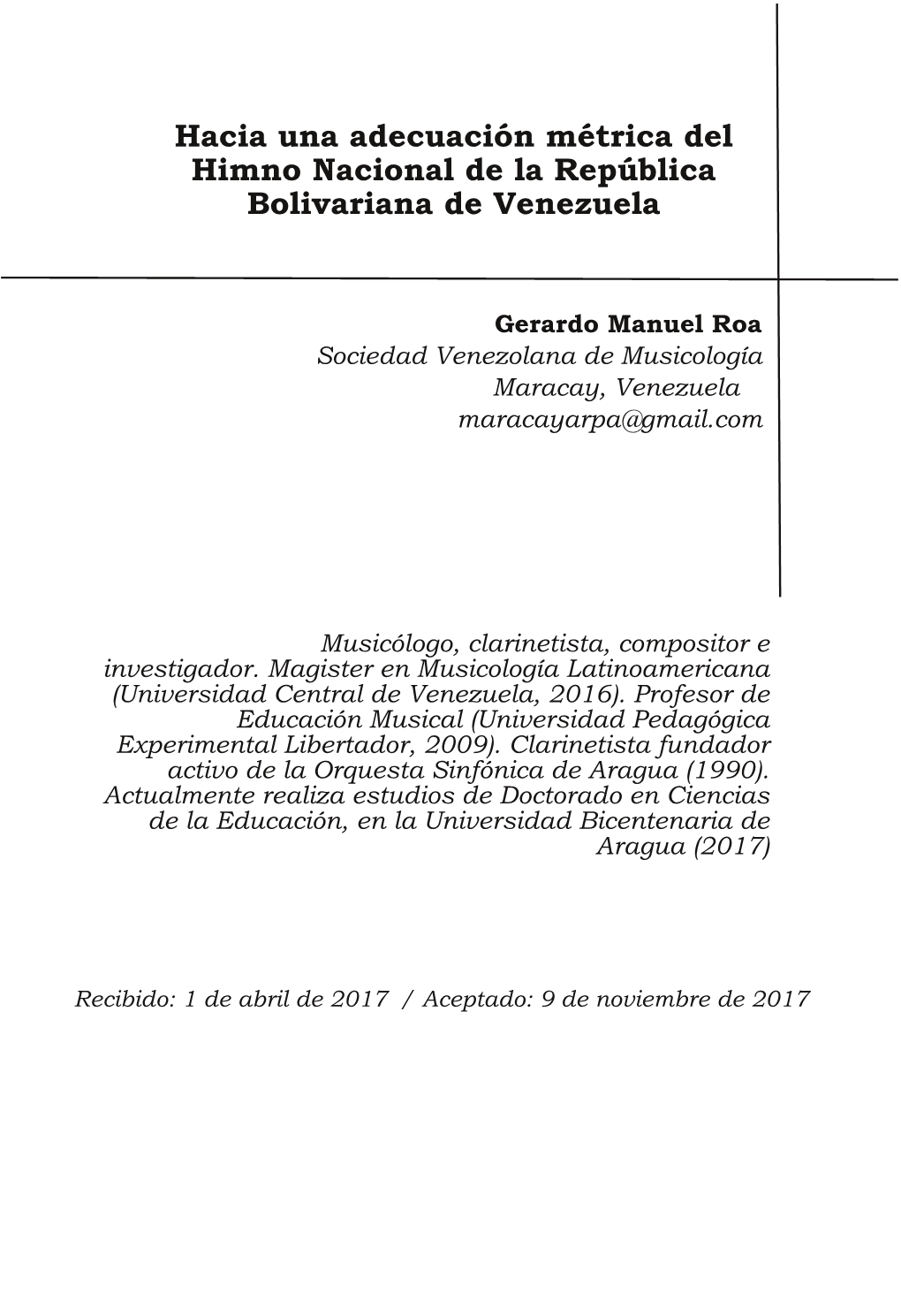 Hacia Una Adecuación Métrica Del Himno Nacional De La República Bolivariana De Venezuela