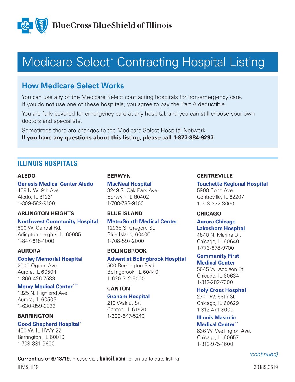 Medicare Select Contracting Hospital Listing