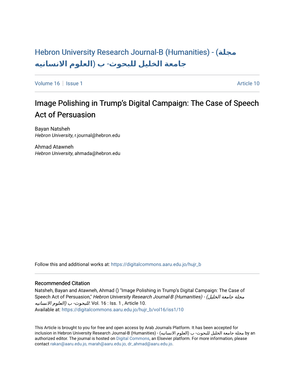 Image Polishing in Trump's Digital Campaign: the Case of Speech Act