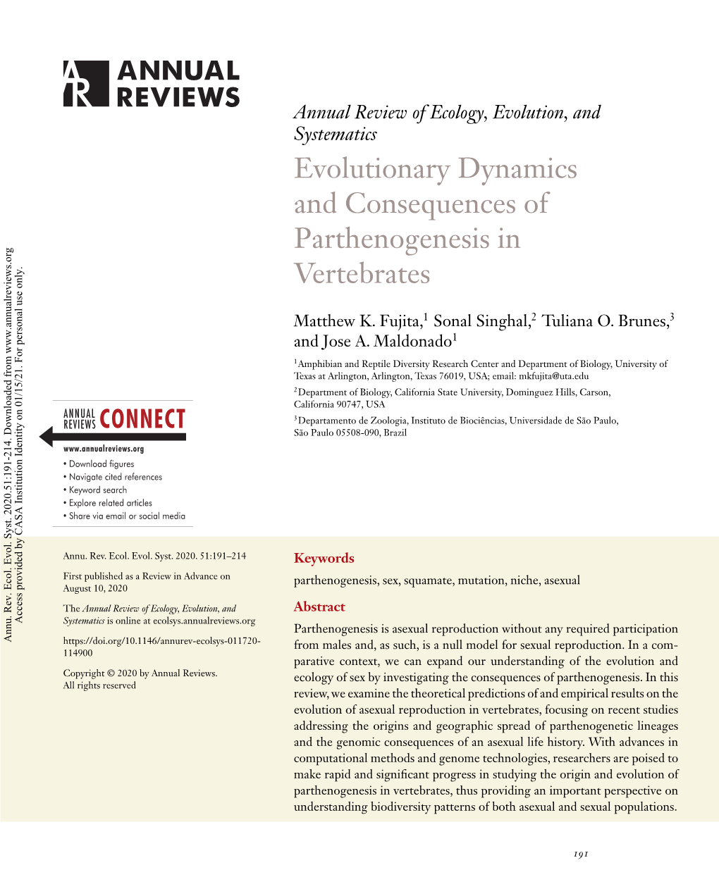 Evolutionary Dynamics and Consequences of Parthenogenesis in Vertebrates