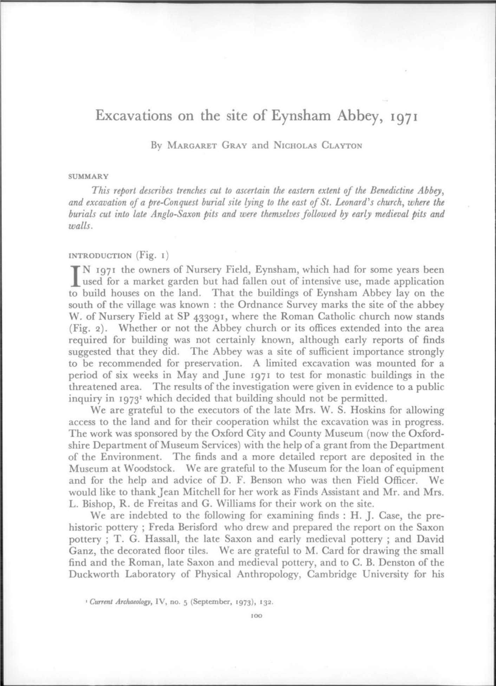 Excavations on the Site of Eynsham Abbey, 1971