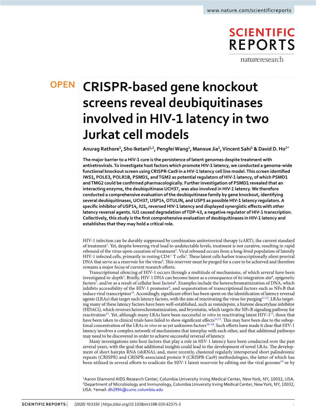 CRISPR-Based Gene Knockout Screens Reveal Deubiquitinases Involved in HIV-1 Latency in Two Jurkat Cell Models