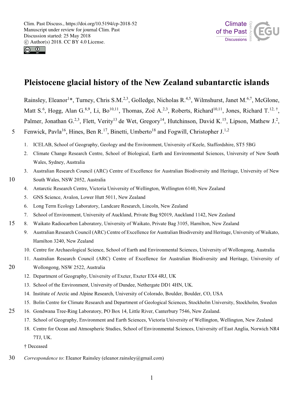 Pleistocene Glacial History of the New Zealand Subantarctic Islands