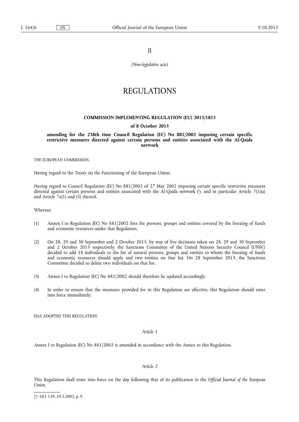 Commission Implementing Regulation (Eu) 2015/ 1815