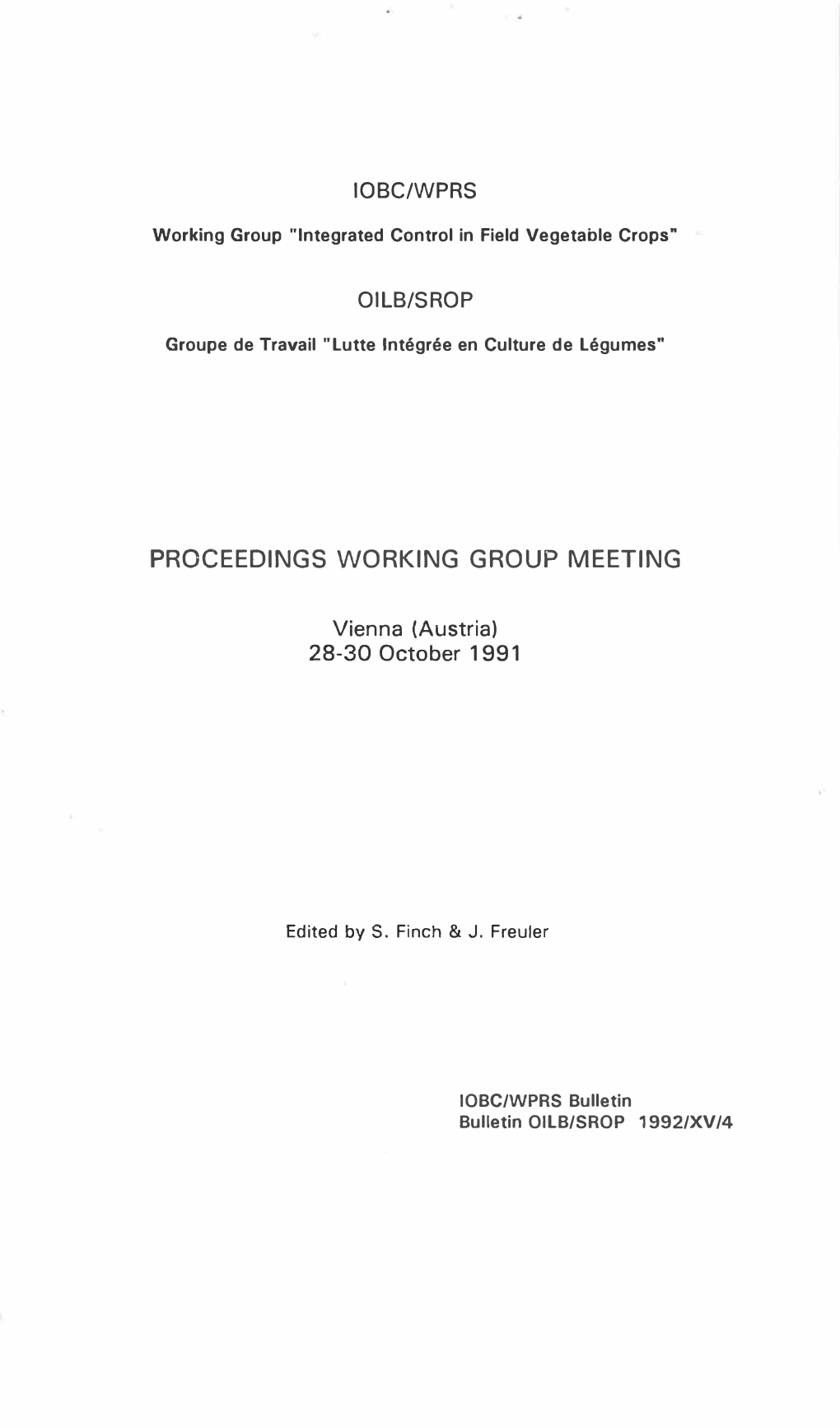 Proceedings Working Group Meeting