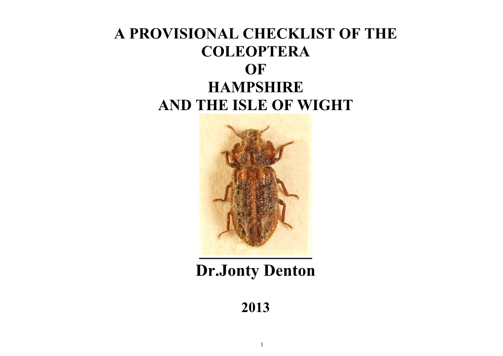 A Checklist of Surrey Coleoptera